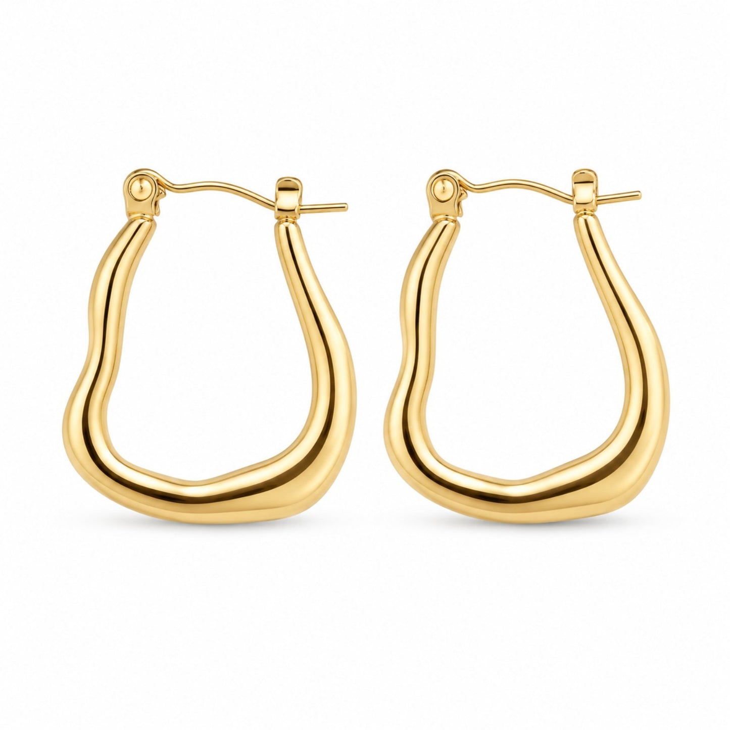Gold Rounded Square Hoop Earrings (AK91444_2)