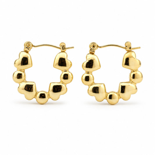 Gold Heart Bead Hoop Earrings (AK91444_2)
