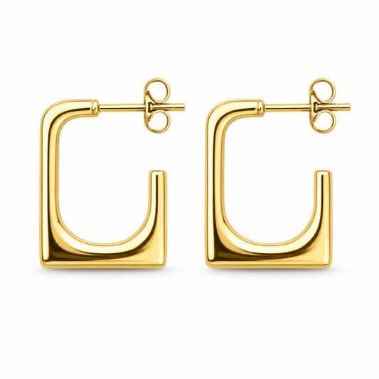Gold Square Hoop Earrings (AK91444_2)