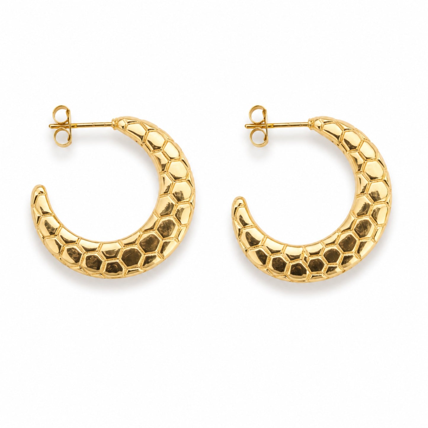 Gold Honeycomb Hoop Earrings (AK91444_2)