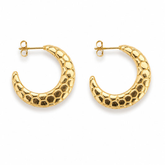 Gold Honeycomb Hoop Earrings (AK91444_2)