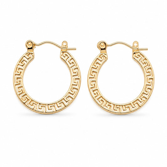 Gold Greek Key Hoop Earrings (AK91444_2)