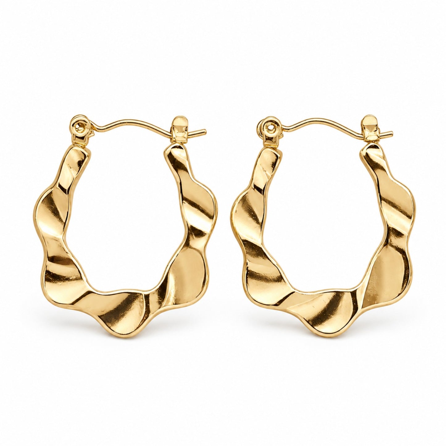 Gold Wavy Hoop Earrings (AK91444_2)