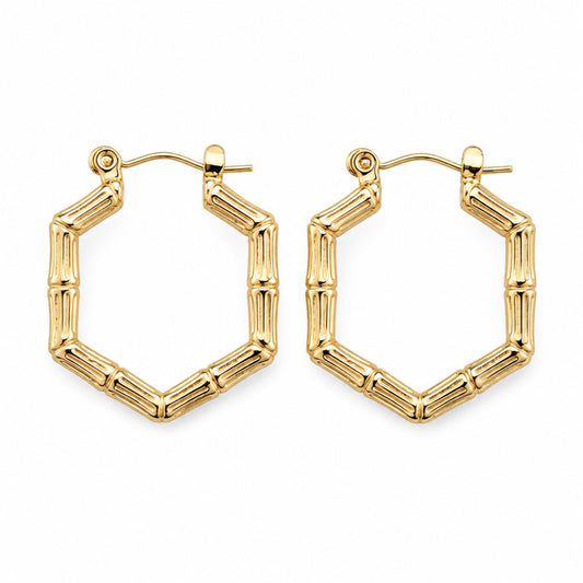 Gold Bamboo Hoop Earrings (AK91444_2)
