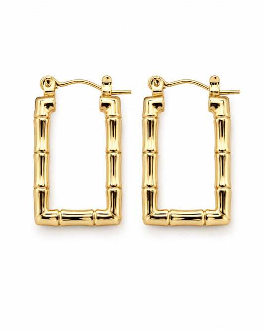 Gold Square Bamboo Hoop Earrings (AK91444_2)
