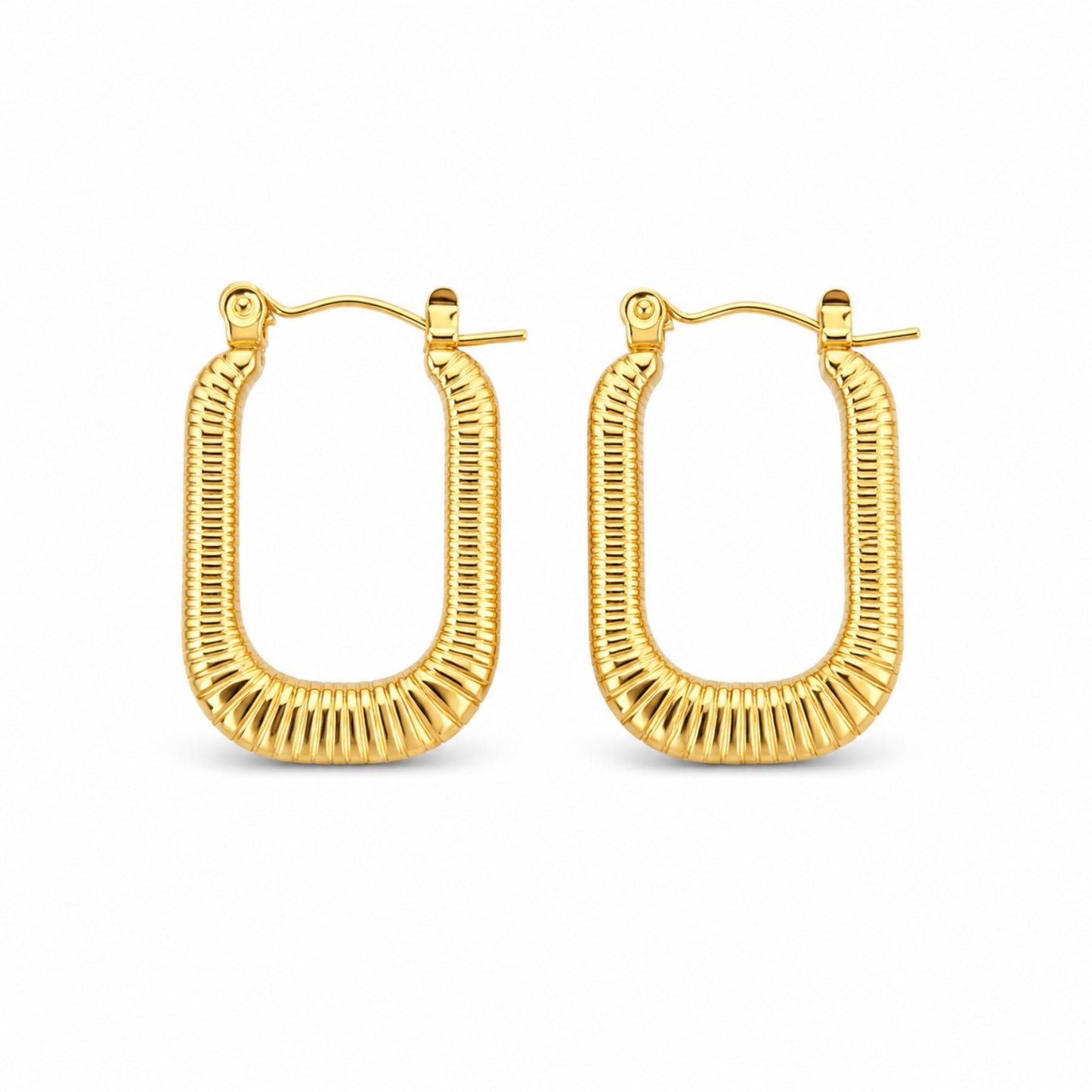 Gold Ribbed U-Shaped Hoop Earrings (AK91444_2)