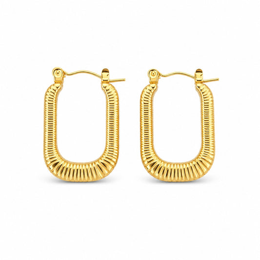 Gold Ribbed U-Shaped Hoop Earrings (AK91444_2)