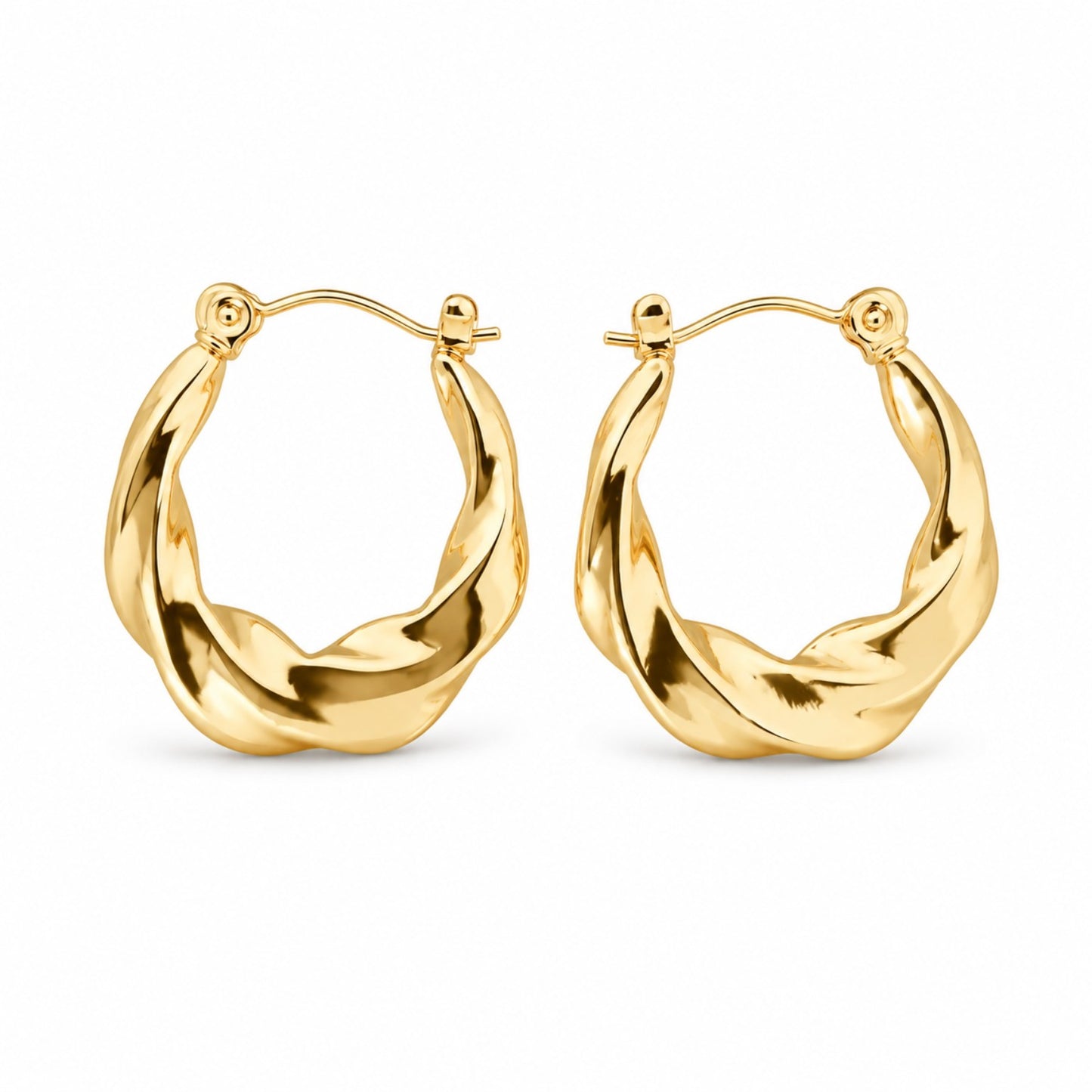 Gold Chunky Twisted Hoop Earrings (AK91444_2)