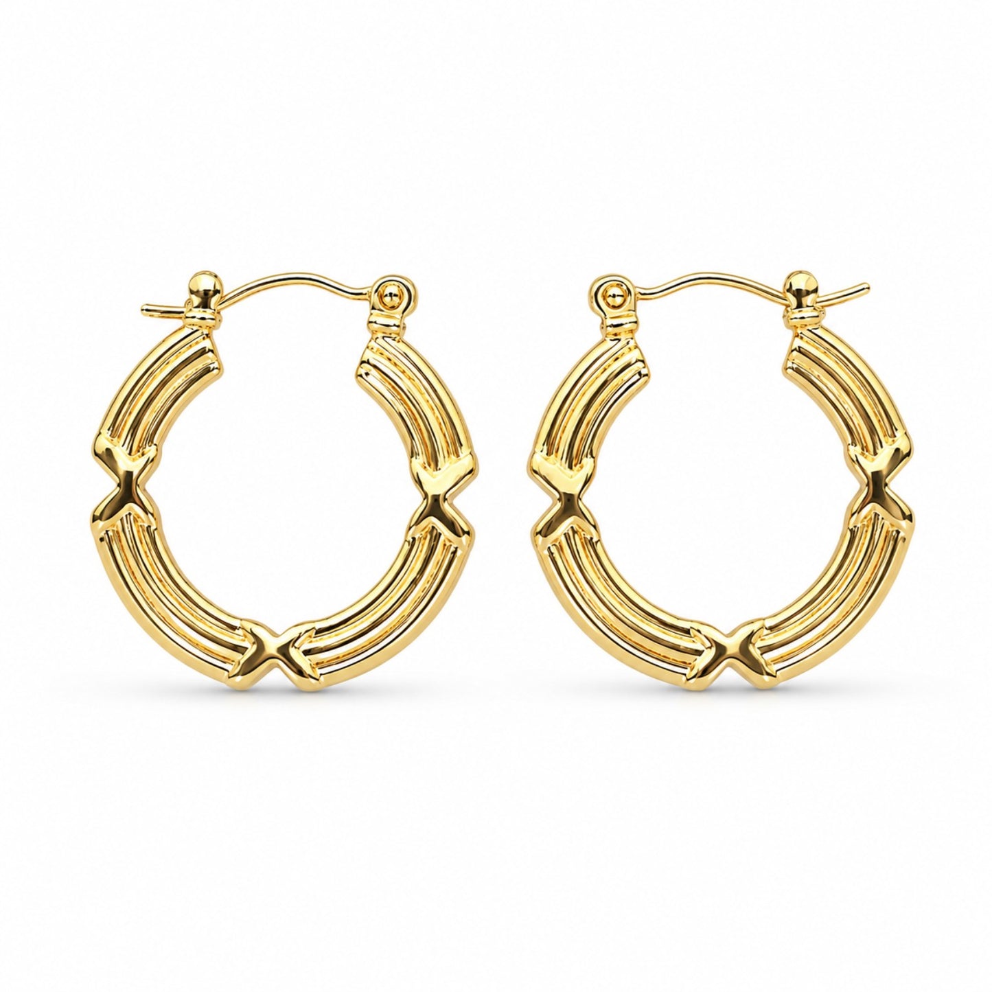 Gold Star Detail Hoop Earrings (AK91444_2)
