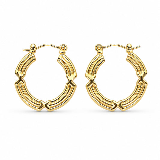 Gold Star Detail Hoop Earrings (AK91444_2)