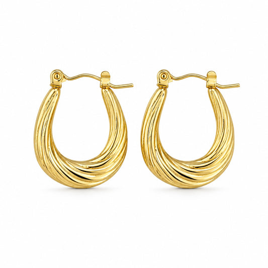 Gold Ribbed Hoop Earrings (AK91444_2)