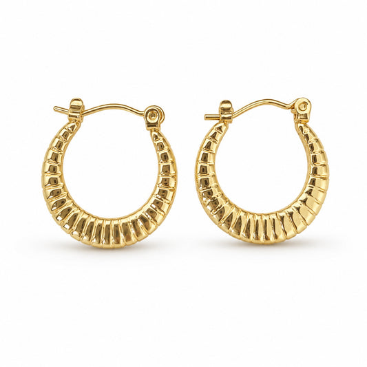 Gold Ribbed Hoop Earrings (AK91444_2)