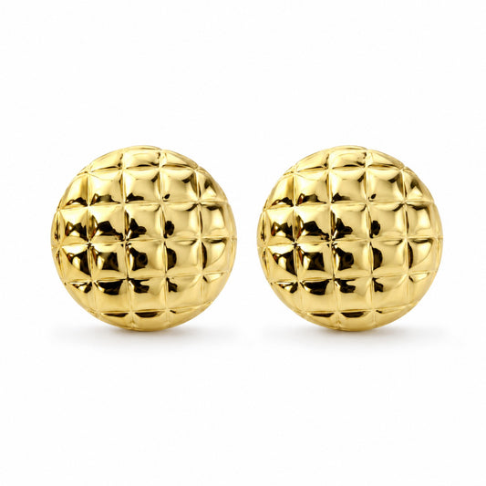 Gold Quilted Round Stud Earrings (AK91480_2)