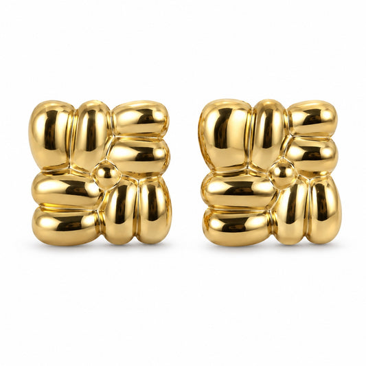 Gold Puffy Square Stud Earrings (AK91480_2)