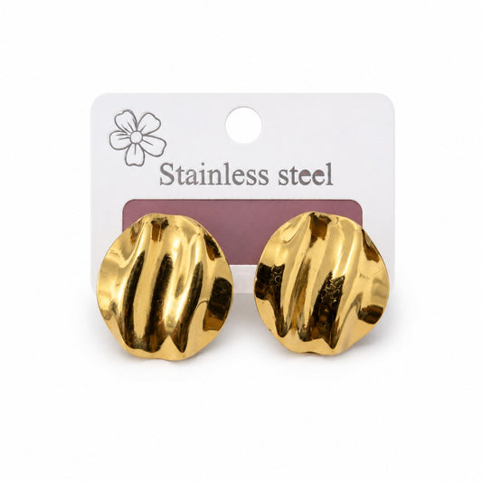 Gold Wavy Round Stud Earrings (AK91480_2)