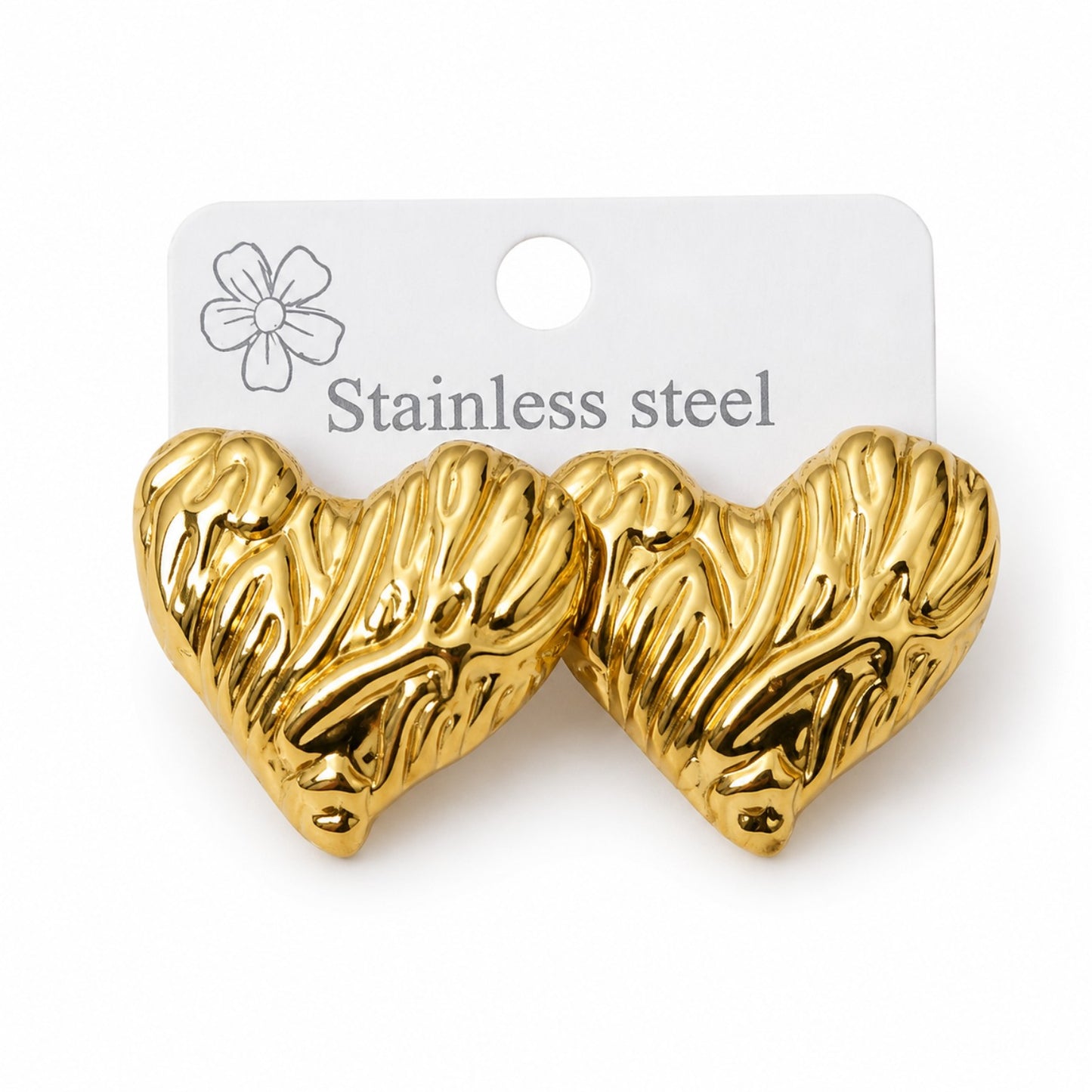Gold Heart Textured Stud Earrings (AK91480_2)