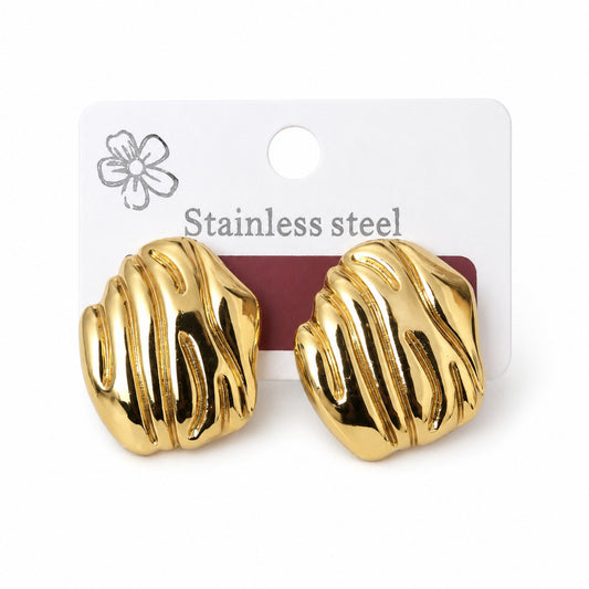 Gold Wavy Square Stud Earrings (AK91480_2)