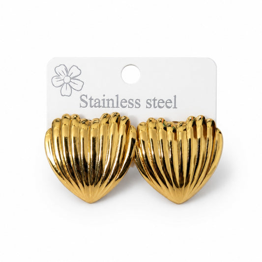 Gold Heart Shell Stud Earrings (AK91480_2)