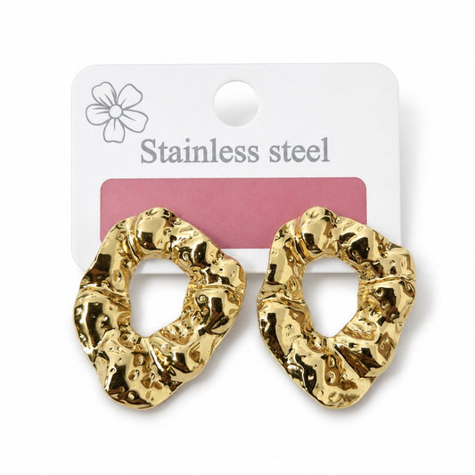 Gold Hammered Open Hoop Earrings (AK91480_2)