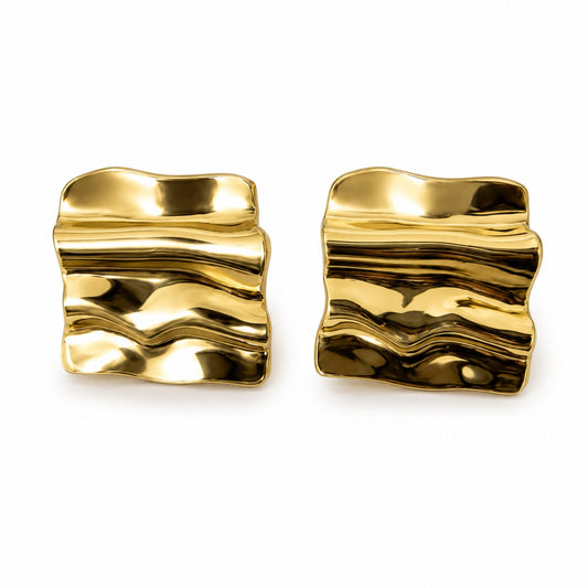 Gold Wavy Square Stud Earrings (AK91480_2)