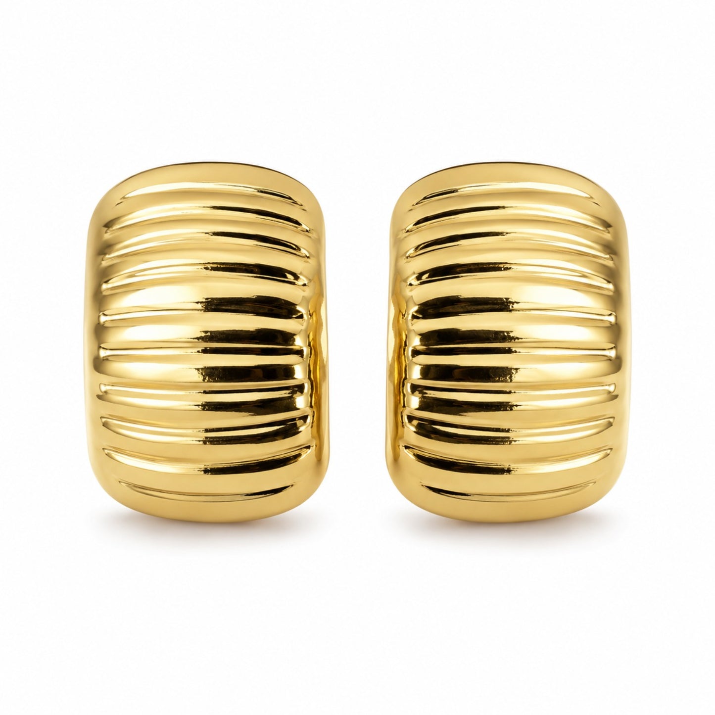 Gold Ribbed Rectangle Stud Earrings (AK91480_2)