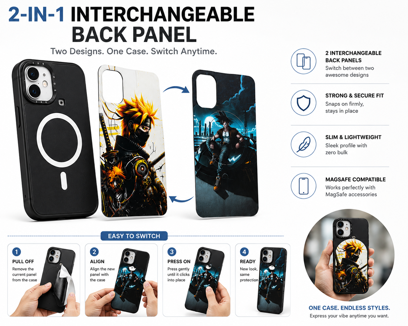 2-in-1 Interchangeable Anime Back Panel MagSafe Phone Case (iphone 15pro)