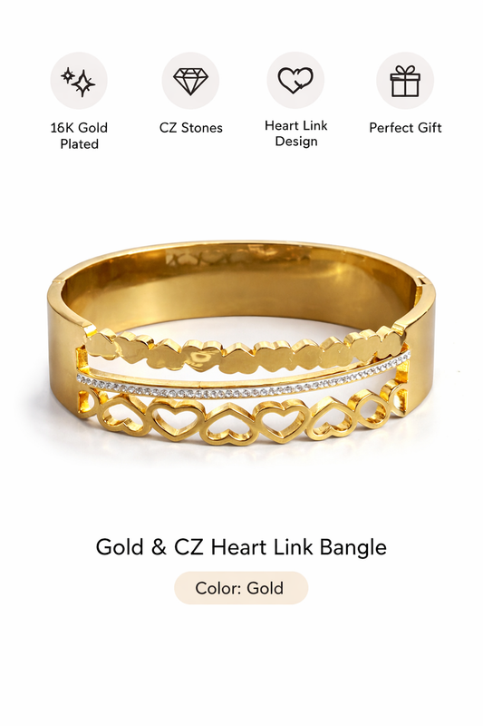 Gold & CZ Heart Link Bangle (AK91185_2)