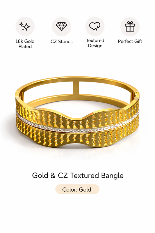 Gold & CZ Textured Designer Bangle (AK91185_2)