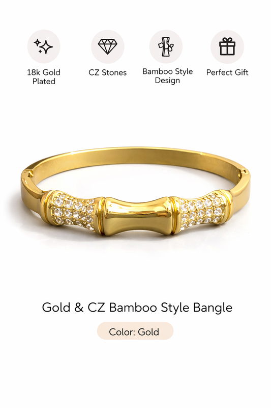 Gold & CZ Bamboo Style Bangle (AK91185_2)