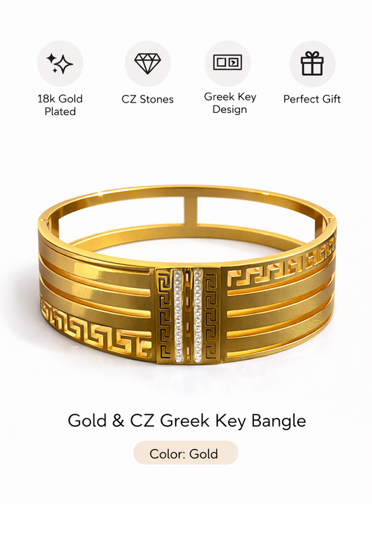 Gold & CZ Greek Key Designer Bangle (AK91185_2)