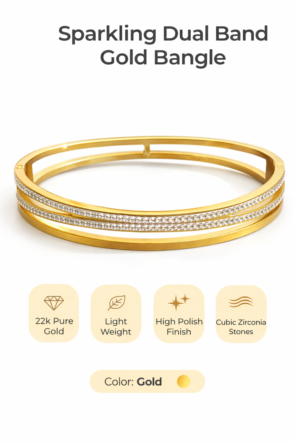 Sparkling Dual Band Gold Bangle (AK91160_2)