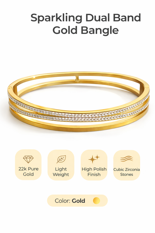 Sparkling Dual Band Gold Bangle (AK91160_2)