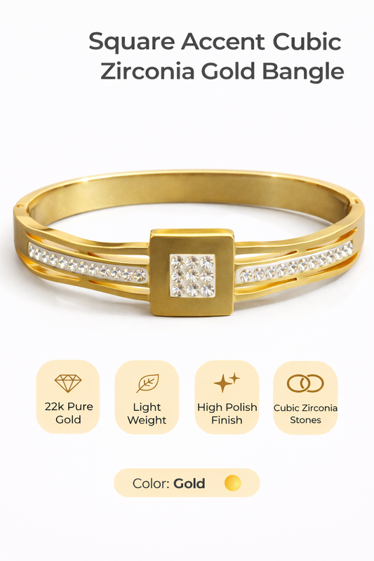Square Accent Cubic Zirconia Gold Bangle (AK91160_2)