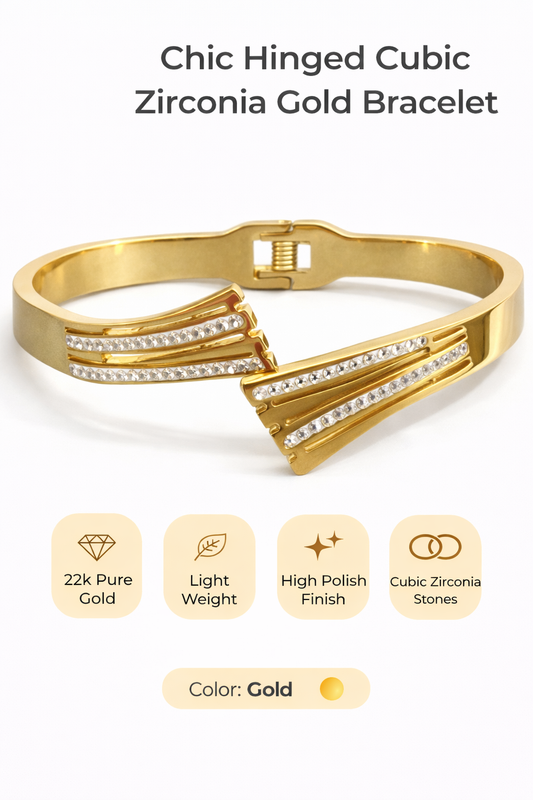 Chic Hinged Cubic Zirconia Gold Bracelet (AK91160_2)