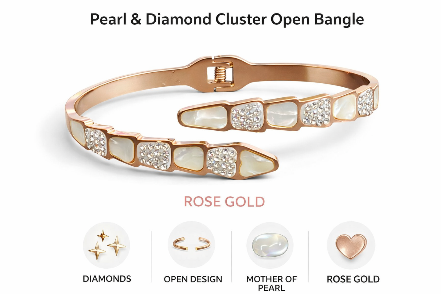 Pearl & Diamond Cluster Open Bangle (AK91160_2)