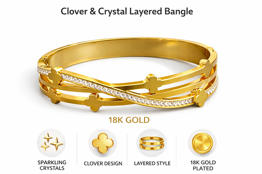 Clover & Crystal Layered Gold Bangle (AK91160_2)
