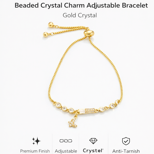 Beaded Crystal Charm Adjustable Bracelet (AK91150_2)