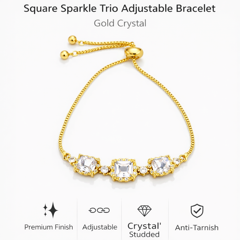 Square Sparkle Trio Adjustable Bracelet (AK91150_2)