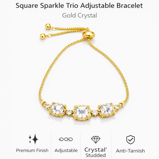 Square Sparkle Trio Adjustable Bracelet (AK91150_2)