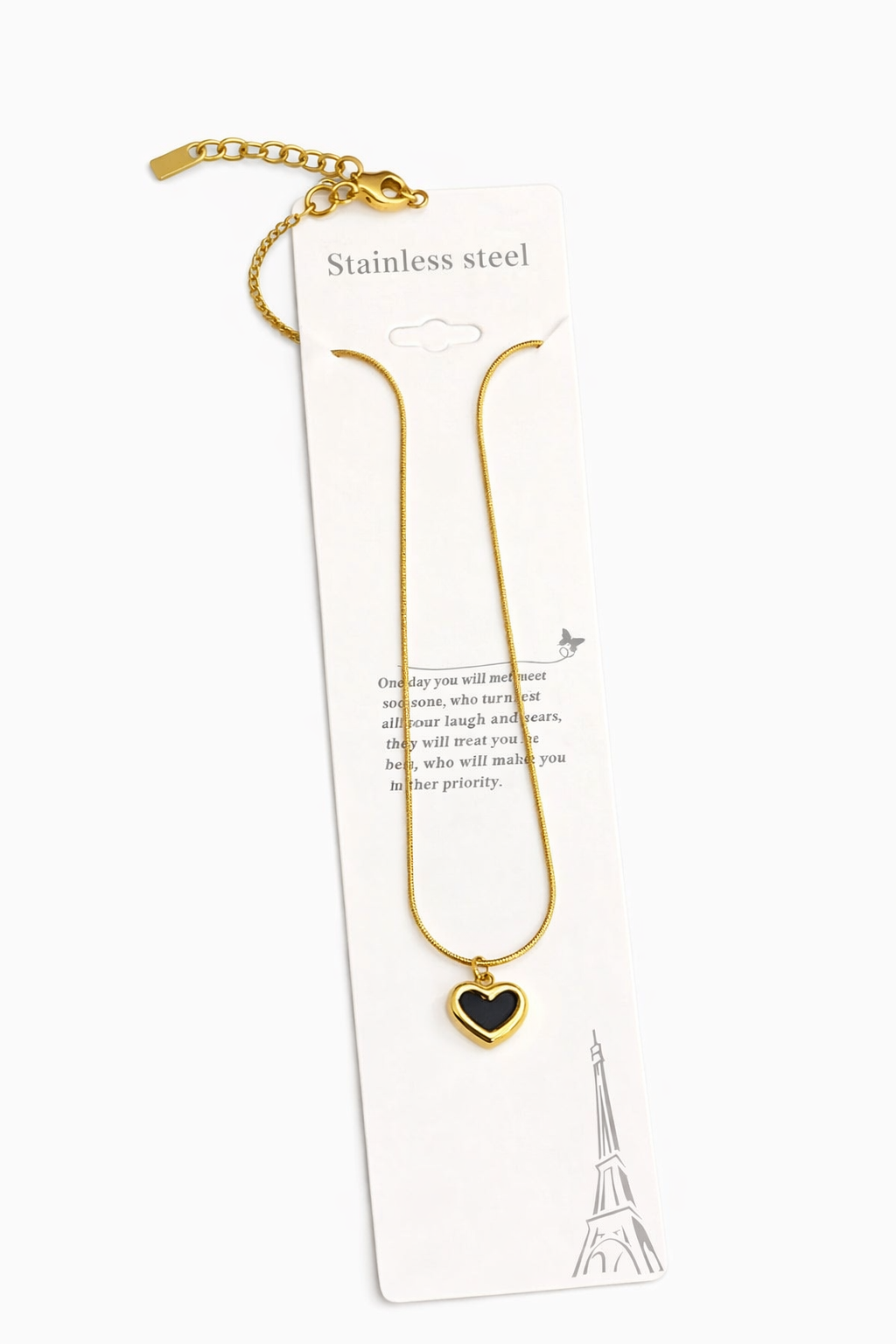 Gold Plated Black Heart Pendant Necklace (AK9175_2)