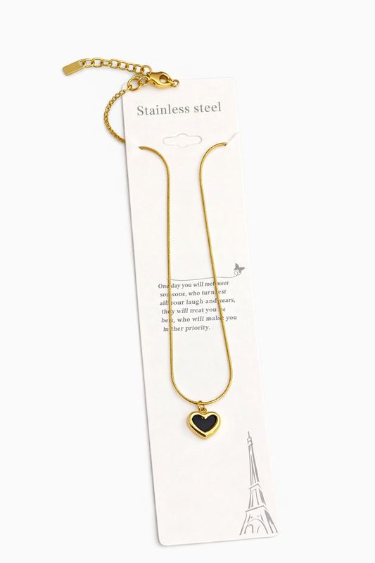 Gold Plated Black Heart Pendant Necklace (AK9175_2)
