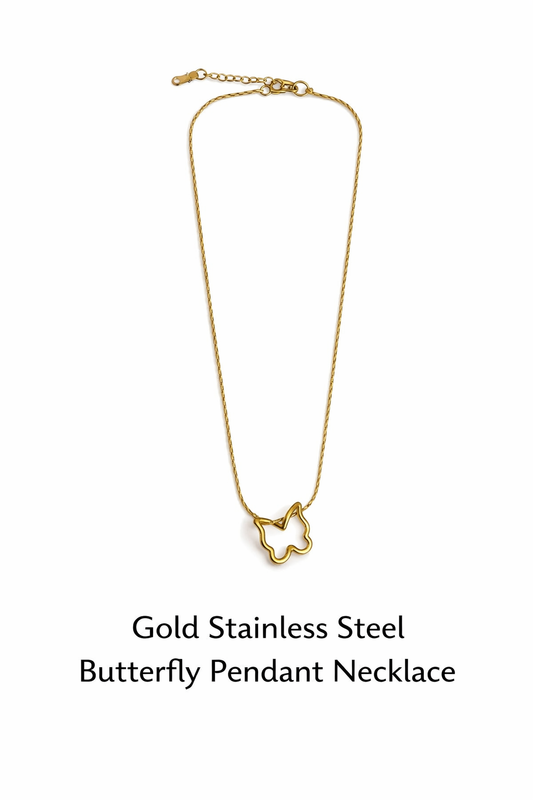 Gold Stainless Steel Butterfly Pendant Necklace (AK9175_2)