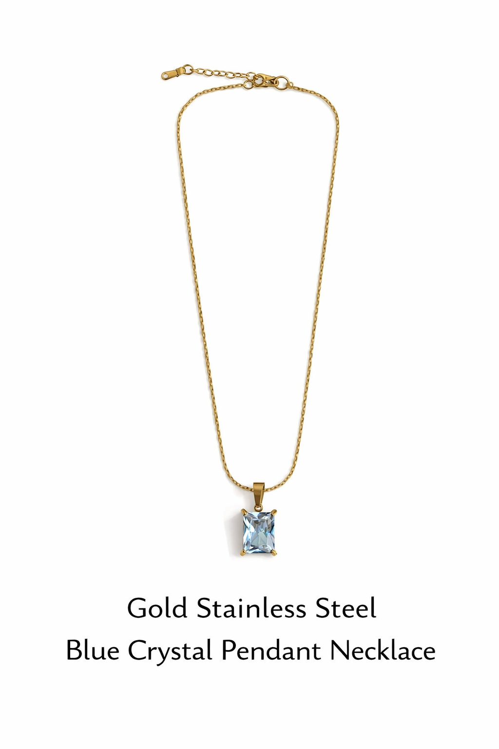 Gold Stainless Steel Blue Crystal Pendant Necklace (AK9175_2)