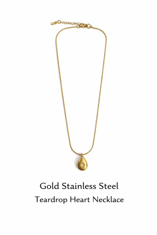 Gold Stainless Steel Teardrop Pendant Necklace (AK9175_2)