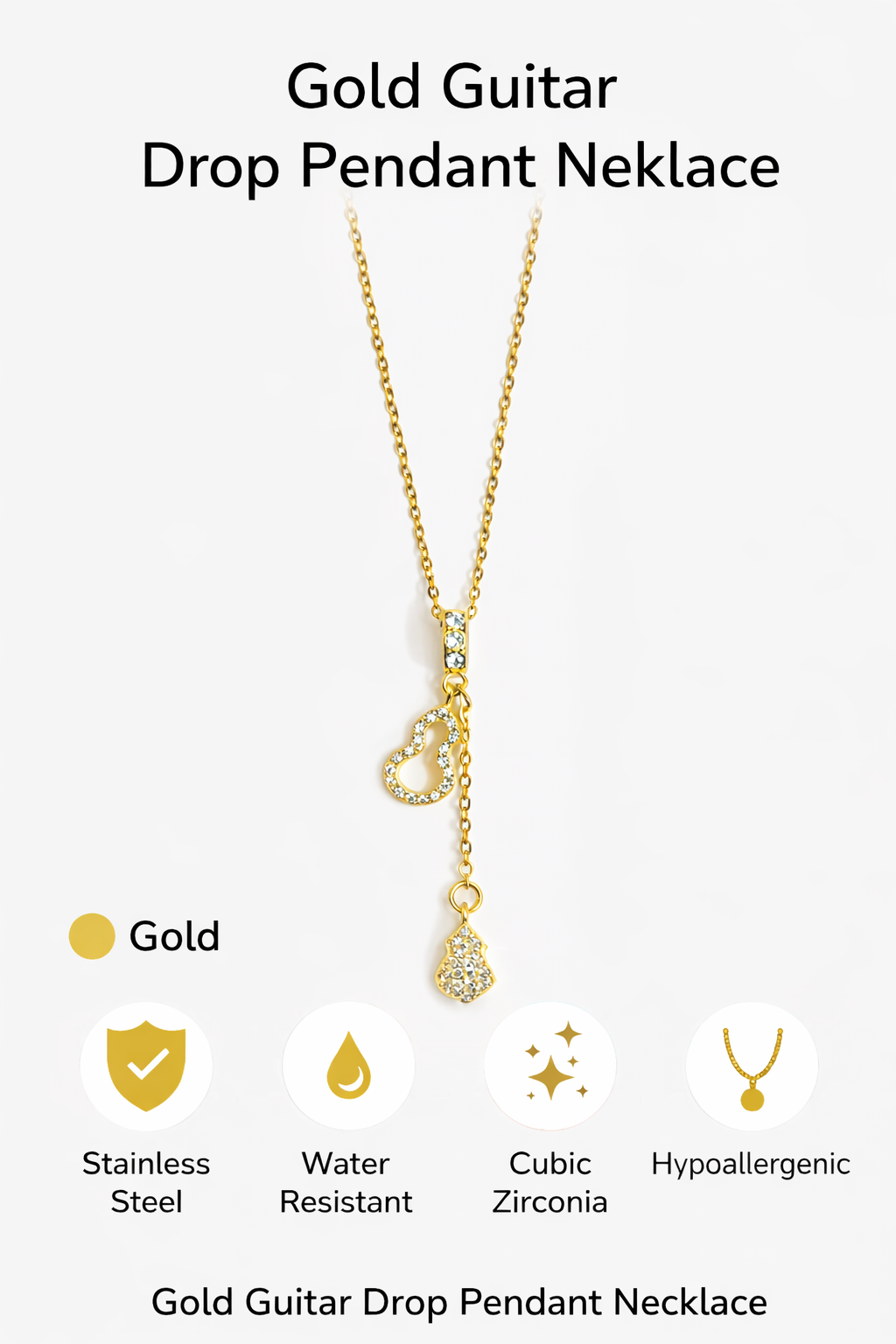 Gold Guitar Drop Pendant Necklace (AK91120_2)