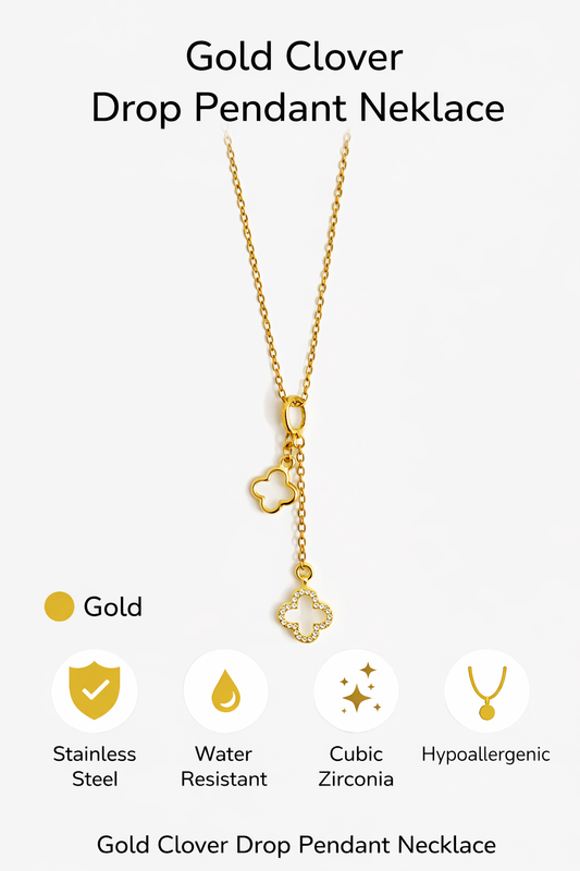 Gold Clover Drop Pendant Necklace (AK91120_2)