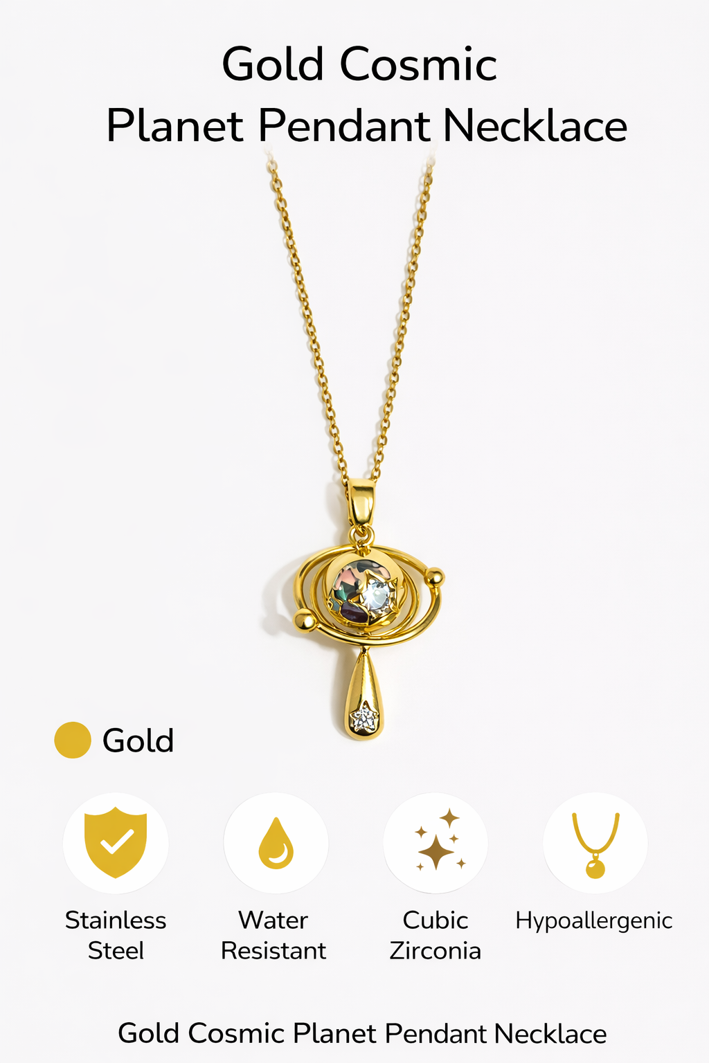 Gold Cosmic Planet Pendant Necklace (AK91120_2)