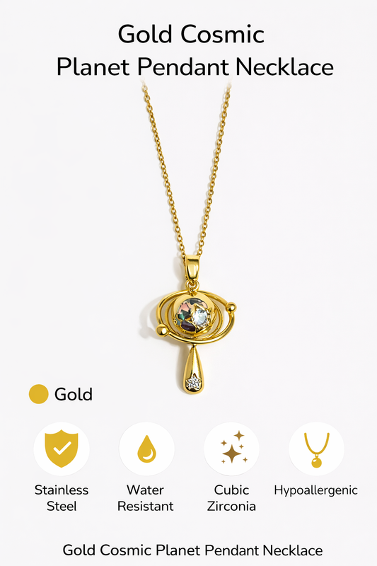 Gold Cosmic Planet Pendant Necklace (AK91120_2)