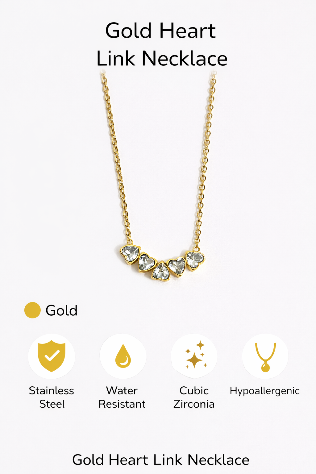 Gold Stainless Steel Heart Link Necklace (AK91120_2)