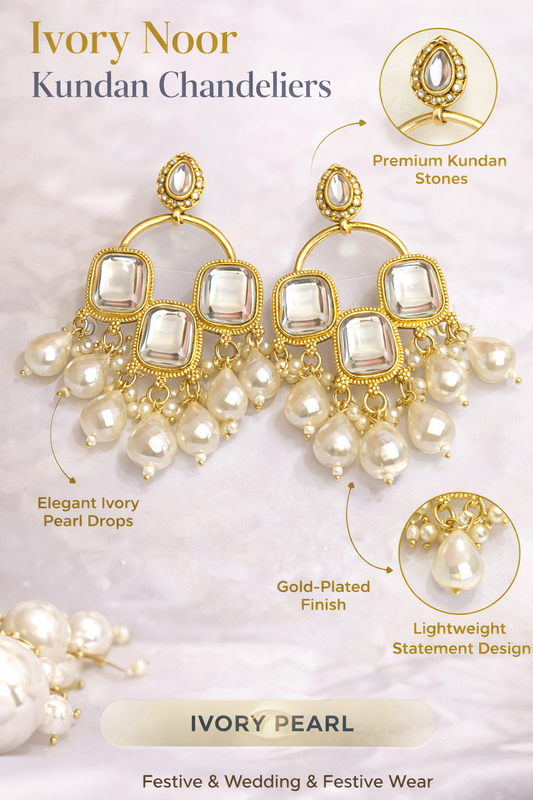 Ivory Pearl Kundan Chandelier Earrings (LN9165)